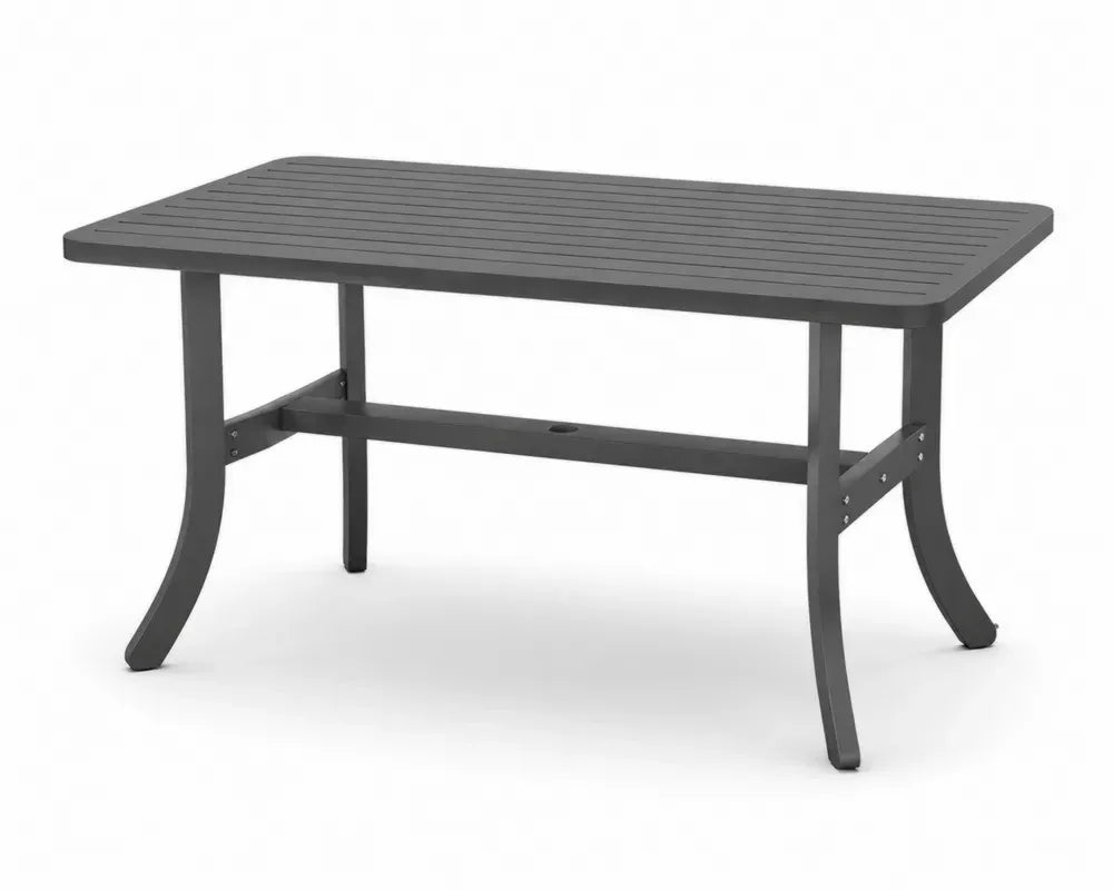 Rechteckiger Gartentisch aus pulverbeschichtetem Aluminium Lamellenoptik Anthrazit 150 x 90 x 74 cm