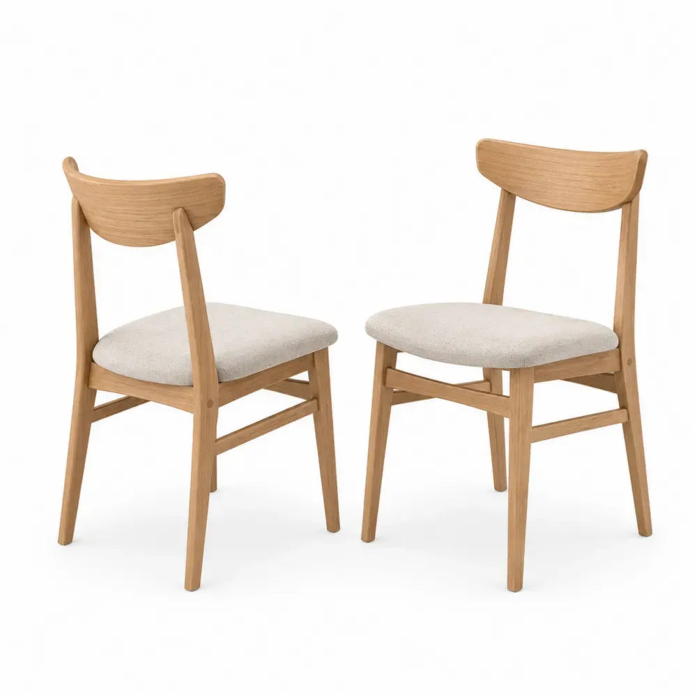 Esszimmerstuhl 2er Set 48 x 52 x 80 cm Kautschukholz Sperrholz Polyester rechteckig Natur Beige mit gepolstertem Sitz