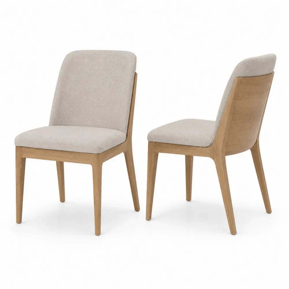 2er Set Esszimmerstuhl Polsterstuhl 50 x 59 x 86 cm Polyestergewebe Kautschukholz armlos beige naturholz