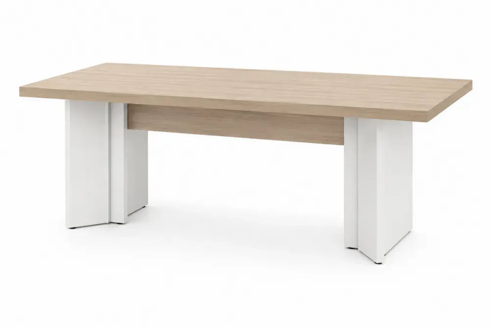 Schreibtisch rechteckig mit Sichtblende 180 x 90 x 75 cm MDF Eiche-Dekor Weiß Naturfarben