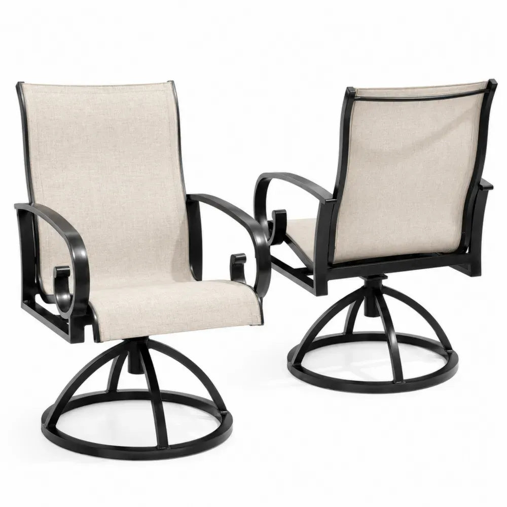 2er Set drehbare Gartenstühle mit Armlehnen Stahlrohr PVC-beschichtetem Polyestergewebe Beige Schwarz je 62 x 68 x 95 cm