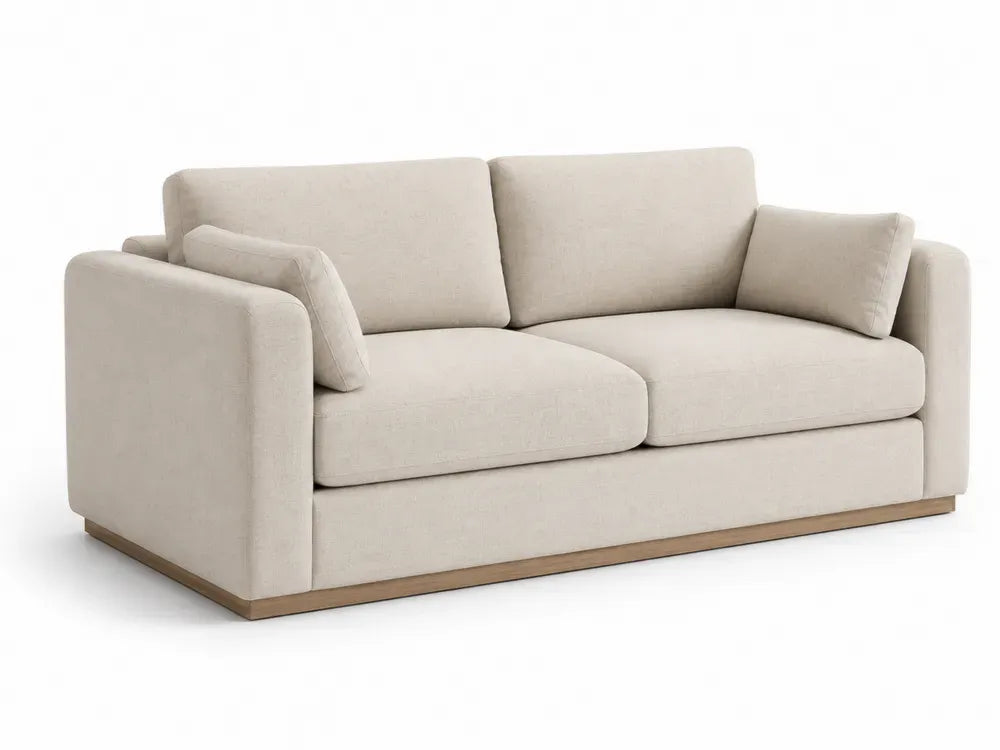 Zweisitzer-Sofa mit Armlehnen 190 x 90 x 83 cm Polyesterbezug Sperrholz Kiefernholz Kautschukholz Beige Naturbraun