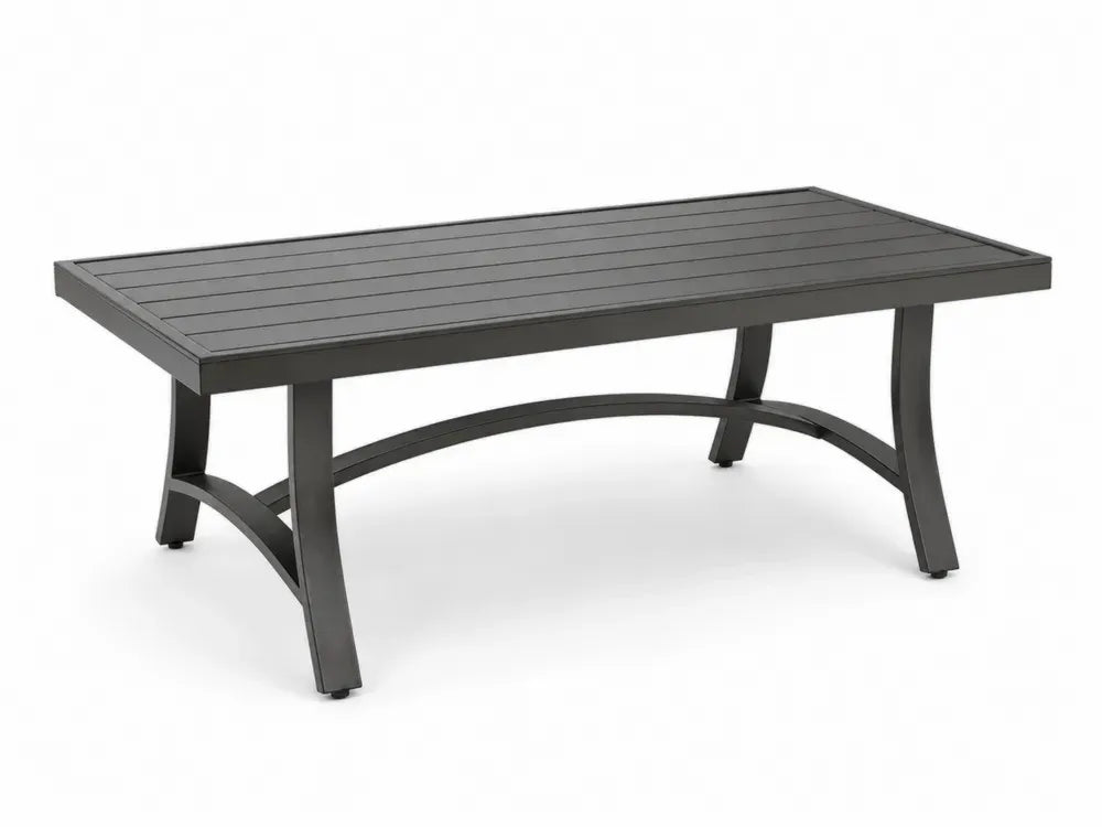 Gartentisch rechteckig mit Lamellentischplatte pulverbeschichtetes Aluminium Anthrazit Schwarz 180 x 90 x 74 cm