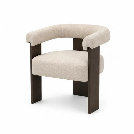 Esszimmerstuhl mit Armlehnen 70 x 64 x 75 cm Polyester Bouclé Sperrholz MDF halbrund Beige Dunkelbraun