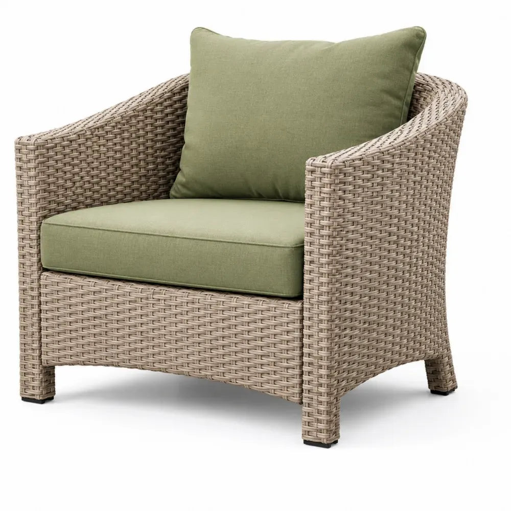 Gartensessel mit Armlehnen PE-Rattan Aluminiumrahmen Polyesterkissen Naturbeige Olivgrün Schwarz 80 x 78 x 78 cm