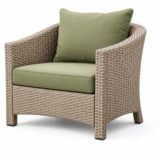 Gartensessel mit Armlehnen PE-Rattan Aluminiumrahmen Polyesterkissen Naturbeige Olivgrün Schwarz 80 x 78 x 78 cm