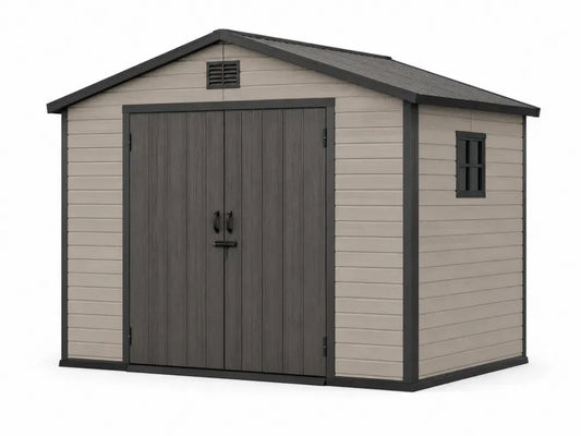 Gartenschuppen mit Doppeltür und Fenster 277 x 218 x 226 cm PP Kunststoff Satteldach beige anthrazit schwarz grau