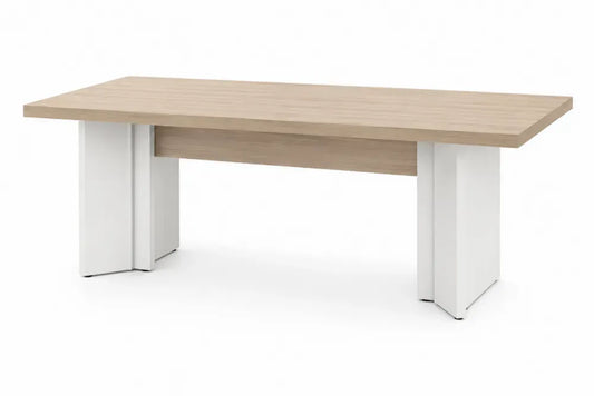 Schreibtisch rechteckig mit Sichtblende 180 x 90 x 75 cm MDF Eiche-Dekor Weiß Naturfarben