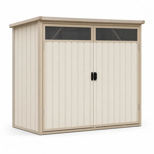 Gartenschuppen Geräteschuppen mit Doppeltür und Fenster 180 x 90 x 160 cm verzinkter Stahl Polycarbonat rechteckig beige taupe rauchgrau schwarz