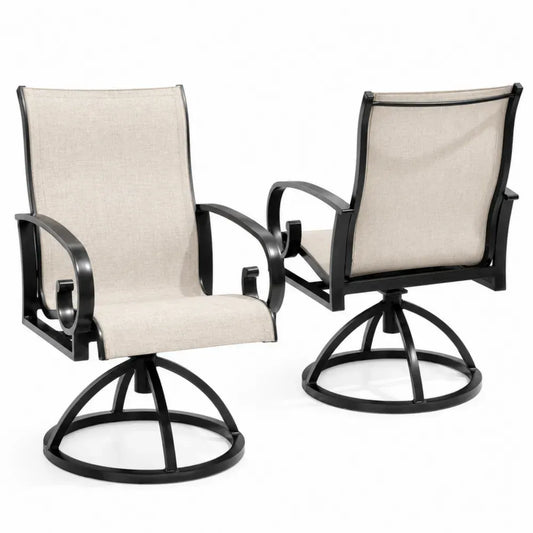 2er Set drehbare Gartenstühle mit Armlehnen Stahlrohr PVC-beschichtetem Polyestergewebe Beige Schwarz je 62 x 68 x 95 cm
