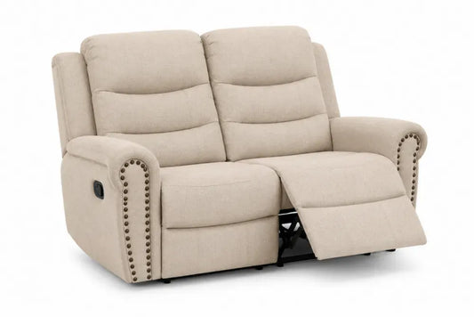 Zweisitzer Relaxsofa mit manueller Liegefunktion 150 x 90 x 104 cm Polyestergewebe Rollarmlehnen beige bronze schwarz