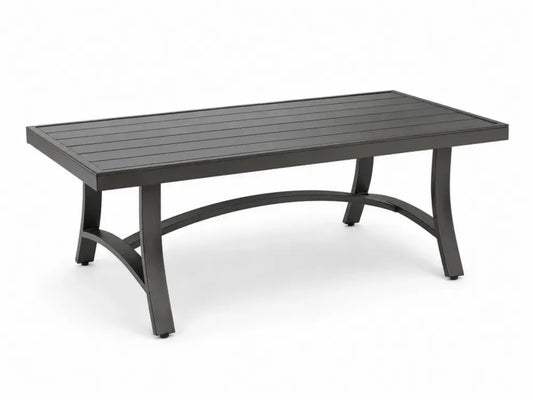Gartentisch rechteckig mit Lamellentischplatte pulverbeschichtetes Aluminium Anthrazit Schwarz 180 x 90 x 74 cm