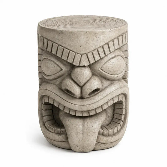 Runder Garten Beistelltisch aus Magnesiumoxid Verbundmaterial mit Gesichtsrelief Grau Beige Ø 35 x 45 cm