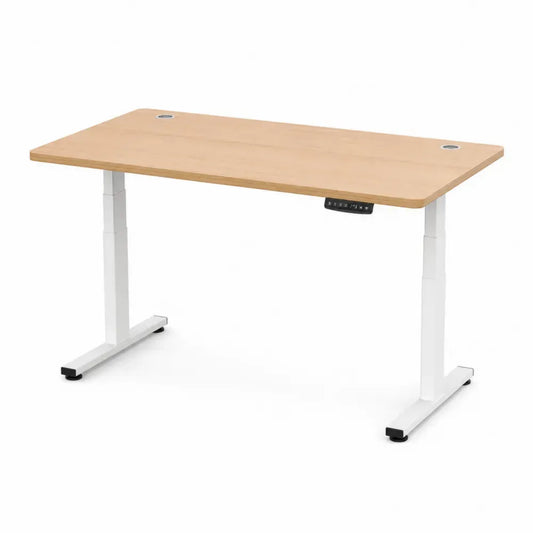Elektrisch höhenverstellbarer Schreibtisch 160 x 80 x 72-118 cm Holzspanplatte Eiche-Dekor Stahlgestell Weiß rechteckig