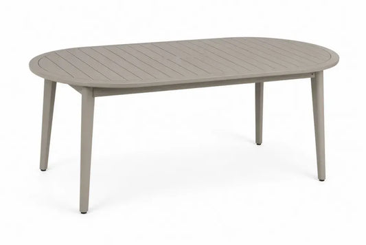 Ovaler Gartentisch mit Lamellenplatte pulverbeschichtetes Aluminium Taupegrau Schwarz 180 x 90 x 75 cm