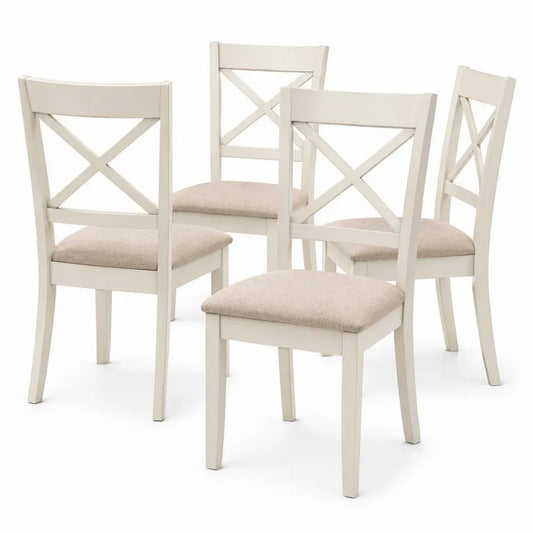 4er Set Esszimmerstuhl Polsterstuhl 45 x 53 x 94 cm Kautschukholz Polyestergewebe X Rückenlehne cremeweiß beige