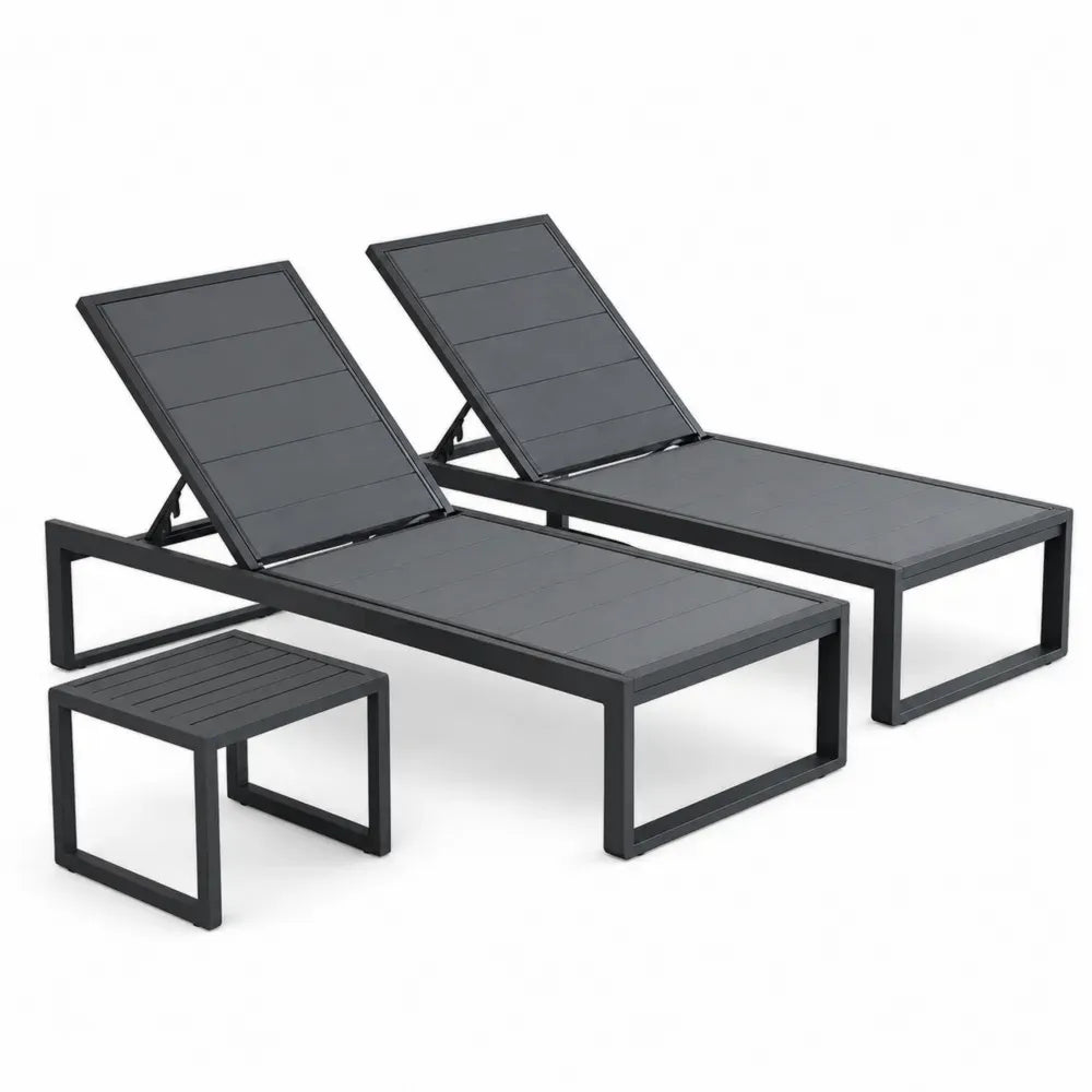 Gartenliegen 2er Set mit Beistelltisch verstellbar Aluminium Lamellen Anthrazitgrau Liege 195 x 65 x 96 cm Tisch 45 x 45 x 40 cm