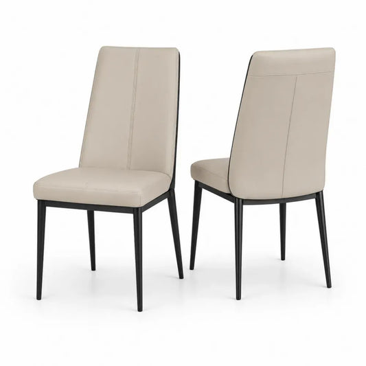 Esszimmerstühle 2er Set 43 x 56 x 98 cm PU Kunstleder Sperrholz Stahlbeine rechteckig Beige Schwarz mit hoher Rückenlehne