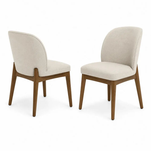 2er Set Esszimmerstühle Polsterstuhl 48 x 55 x 84 cm Polyestergewebe Kautschukholz gebogene Rückenlehne beige naturbraun schwarz
