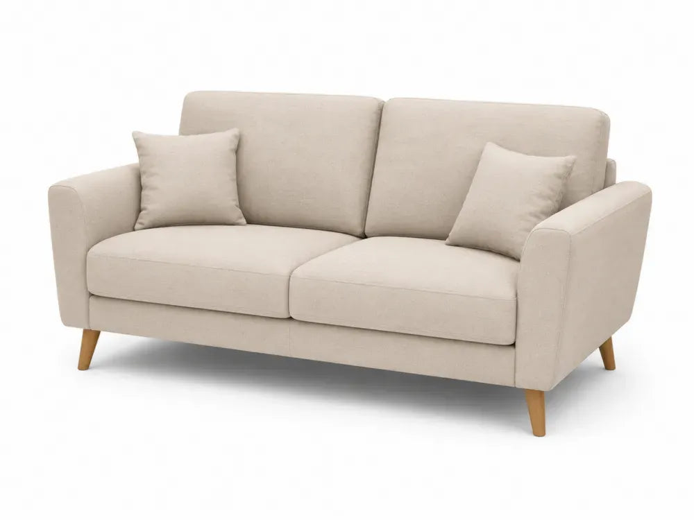 Zweisitzer Sofa mit Armlehnen 176 x 84 x 82 cm Polyestergewebe Kiefernholz Kautschukholz rechteckig beige naturholz