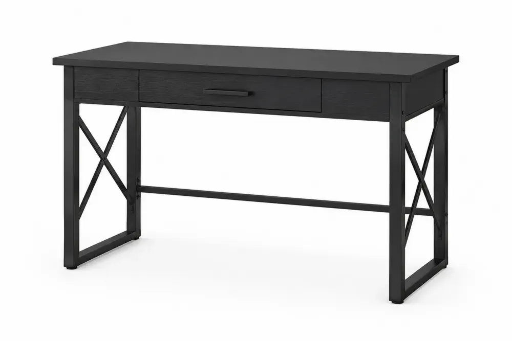 Schreibtisch rechteckig mit 1 Schublade 120 x 60 x 75 cm MDF Stahlgestell X-Streben Schwarz